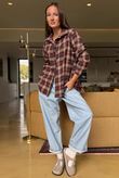 Patrick Plaid Brushed Cotton Shirt Burgundy